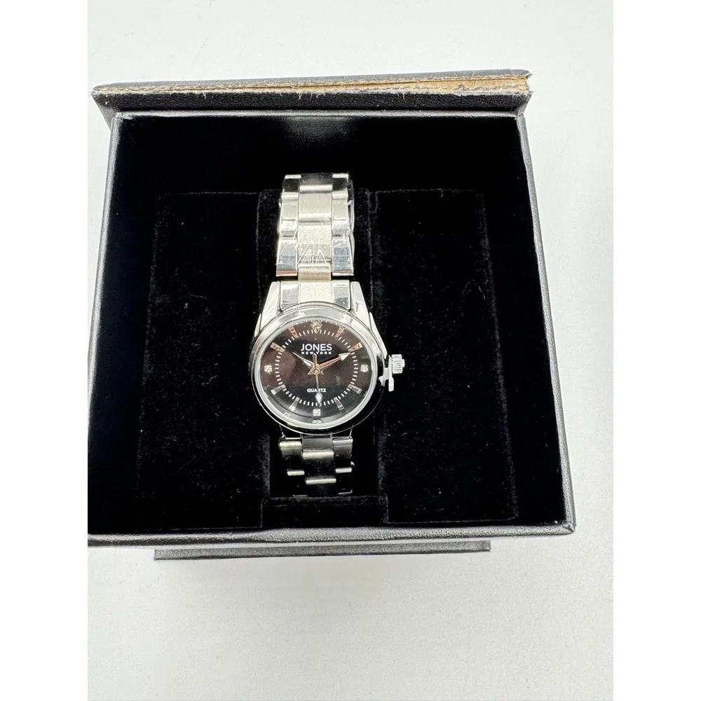 Jones New York Analog Wrist Watch Women 3ATM Silver Tone Black‎ Dial JNYW2419L